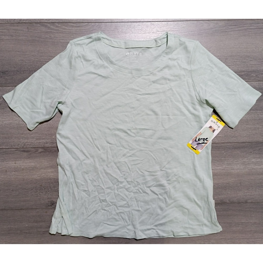 Orvis Womens Large Green Pima Cotton 3/4 Sleeve Tunic Shirt Top 1843006